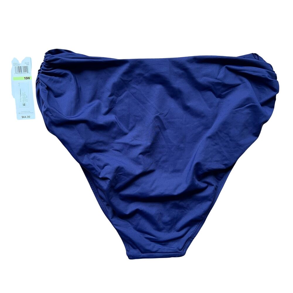 Anne Cole Navy Women’s Plus Size 18w High-Waist Convertible Shirred Swim Bottom - Picture 2 of 3